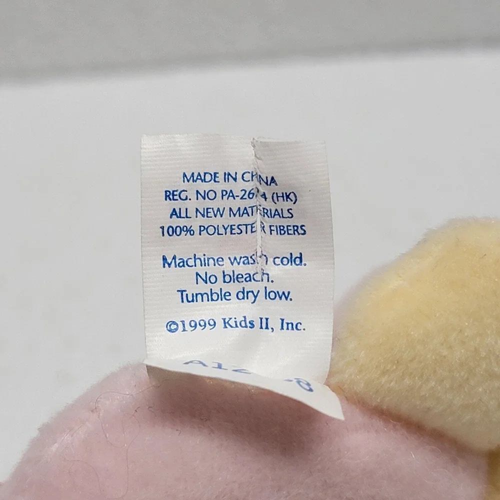 1999 Vintage Kids II Baby Ring Rattle Blue Pink Yellow Duck Plush Toy